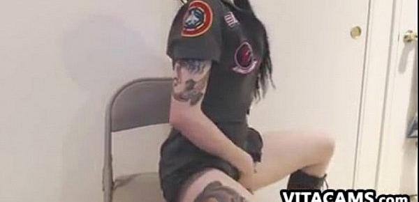  Tattooed Slut Wearing A Sexy Army Outfit